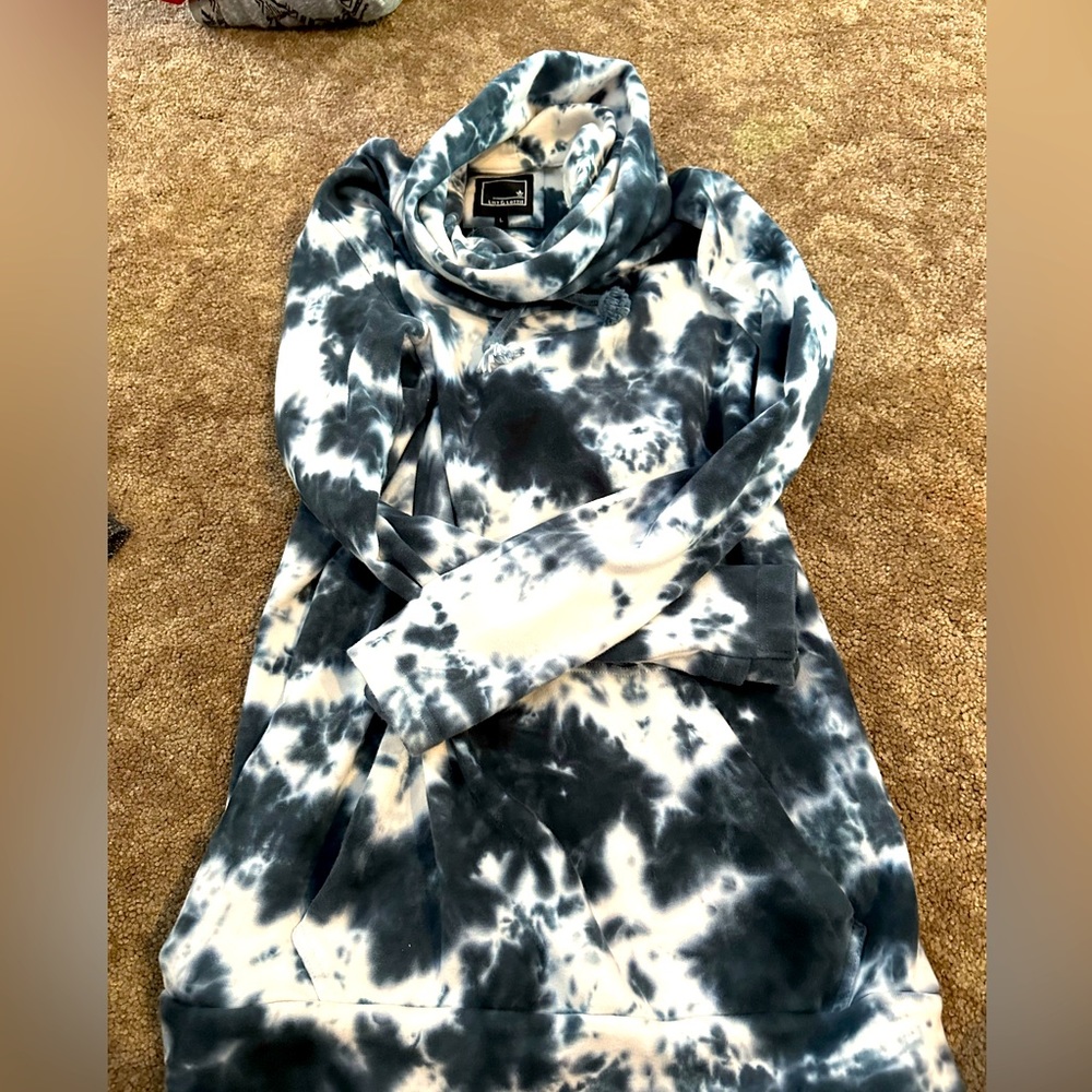 Navy and White tie dyed cowl neck sweatshirt, by Lily & Lottie